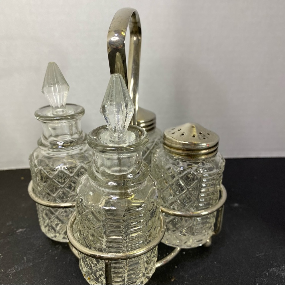 Vintage cut glass condiment cruet set - Picture 6 of 7